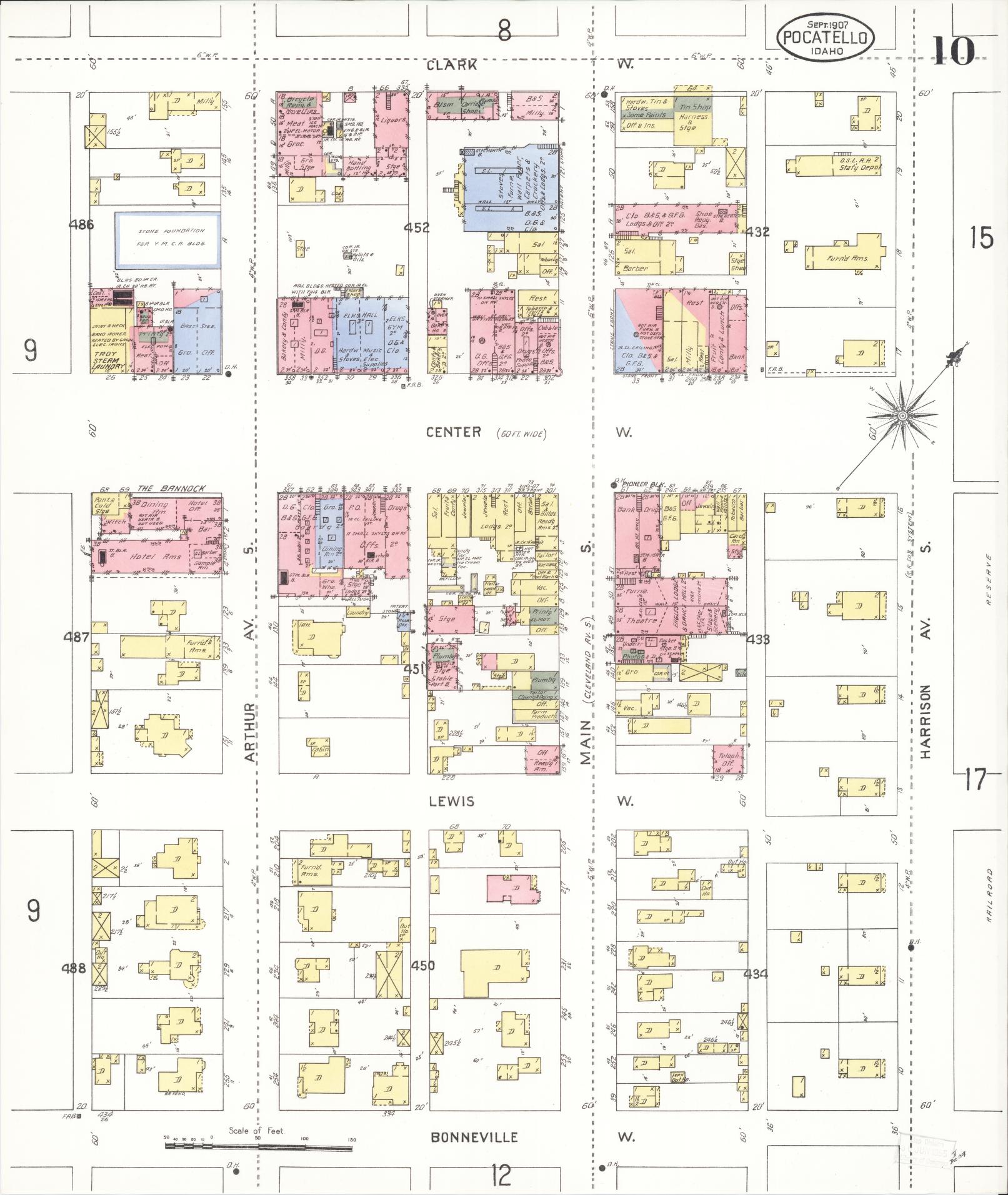 Sanborn Fire Insurance Map from Pocatello, Bannock County, Idaho (1907), Sheet #0010 - Complete Map Set gallery image, historic Sanborn map, vintage wall art, Idaho Idaho