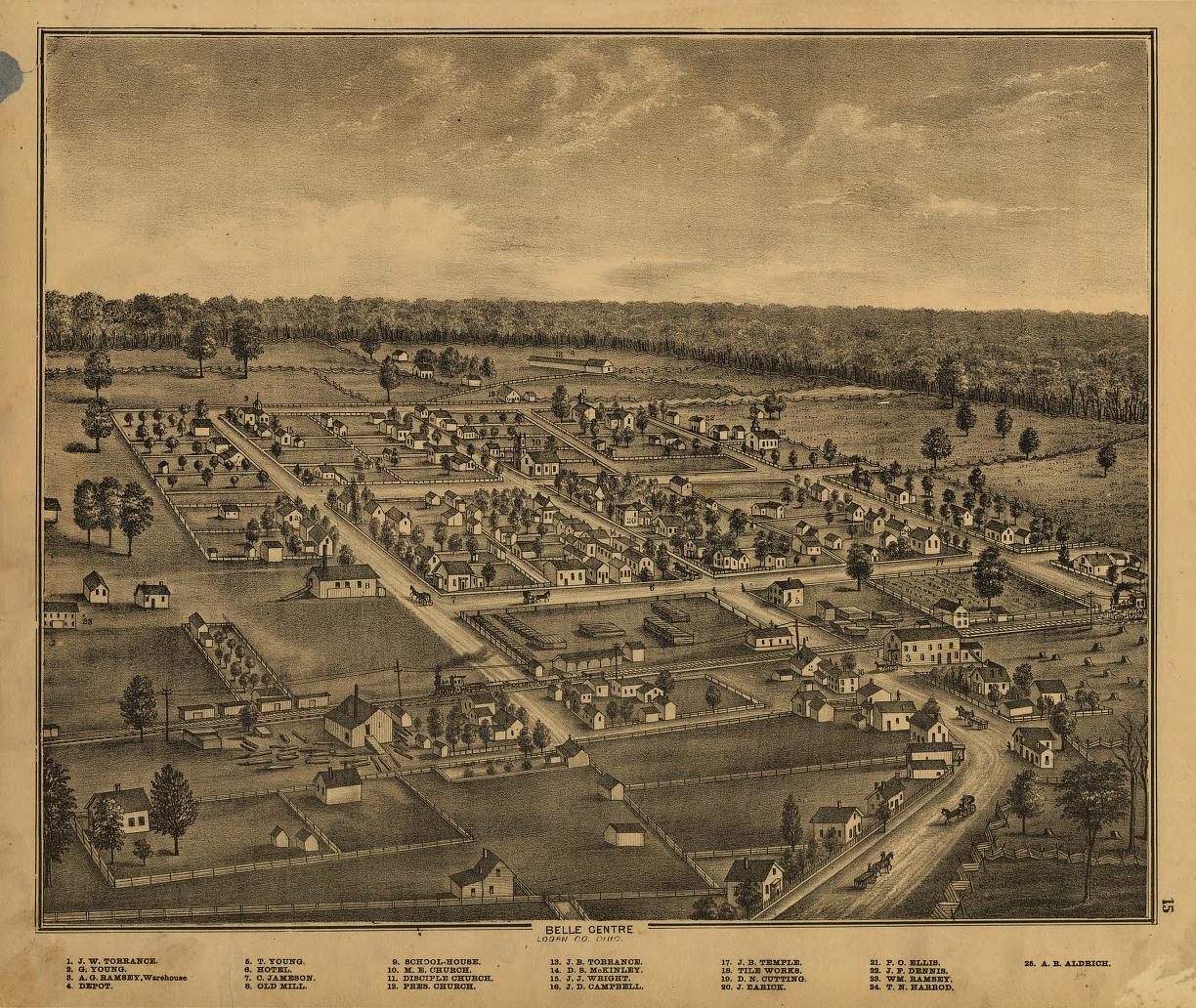 Combination atlas map of Logan county, Ohio, (1875) – Historic Bird’s-Eye View Panorama Print