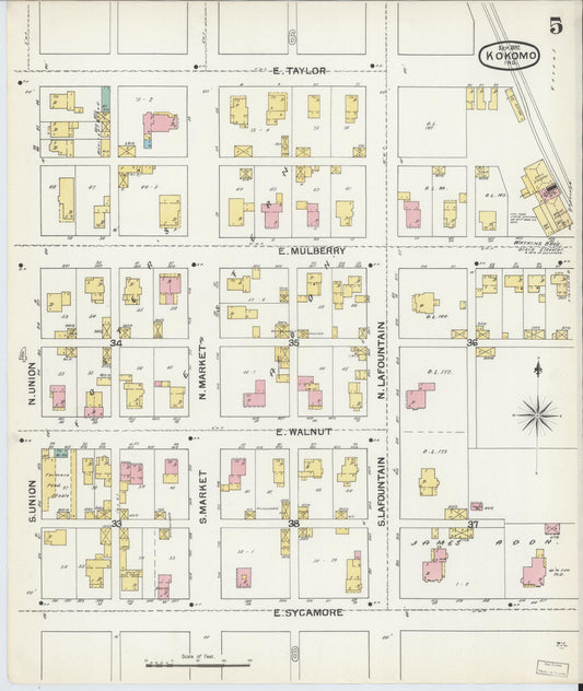 Sanborn Fire Insurance Map from Kokomo, Howard County, Indiana (1892), Sheet #0005 - Historic Sanborn Fire Insurance Map Print, vintage old map wall art, antique decor, genealogy gift, Indiana Indiana map