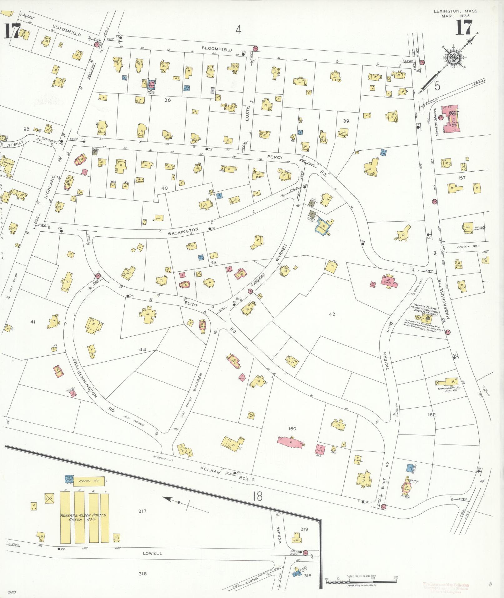 Sanborn Fire Insurance Map from Lexington, Middlesex County, Massachusetts (1935), Sheet #0017 - Historic Sanborn Fire Insurance Map Print, vintage old map wall art, antique decor, genealogy gift, Massachusetts Massachusetts map