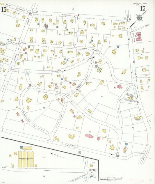 Sanborn Fire Insurance Map from Lexington, Middlesex County, Massachusetts (1935), Sheet #0017 - Historic Sanborn Fire Insurance Map Print, vintage old map wall art, antique decor, genealogy gift, Massachusetts Massachusetts map