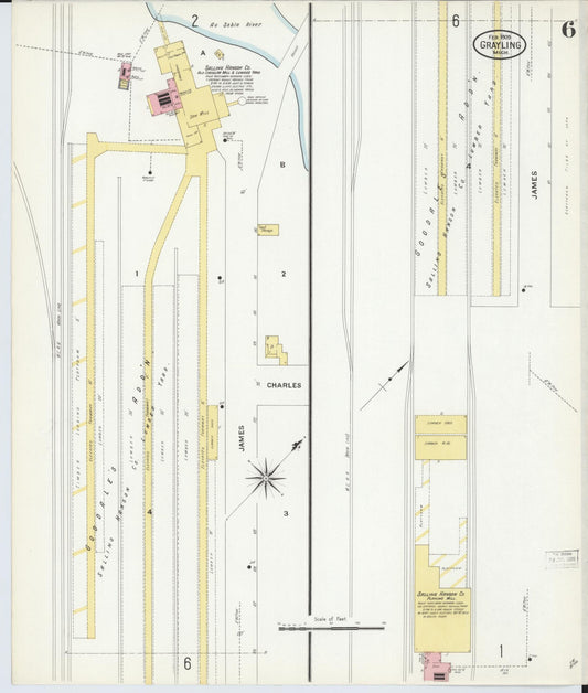 Sanborn Fire Insurance Map from Grayling, Crawford County, Michigan (1909), Sheet #0006 - Historic Sanborn Fire Insurance Map Print, vintage old map wall art, antique decor, genealogy gift, Michigan Michigan map