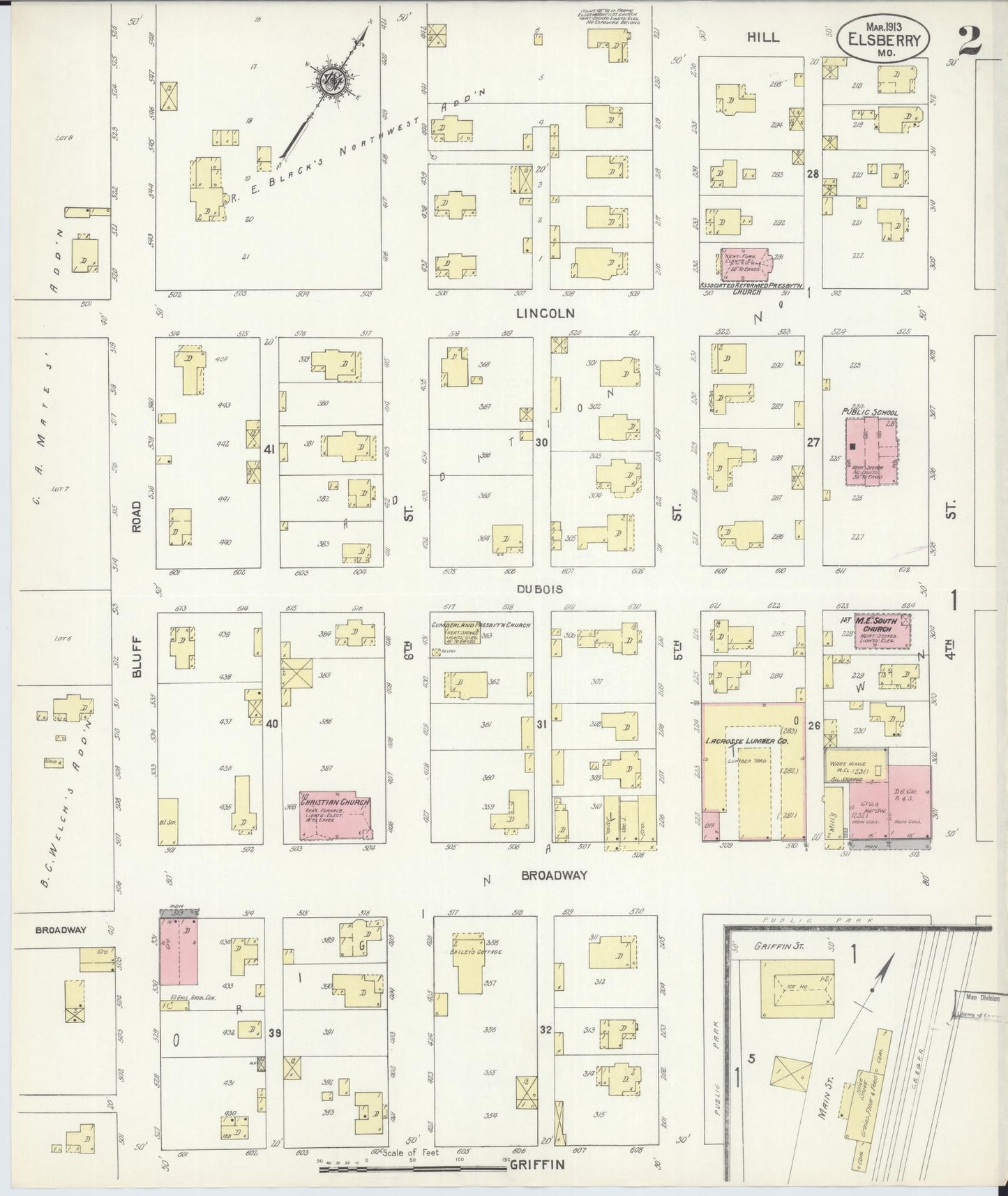 Sanborn Fire Insurance Map from Elsberry, Lincoln County, Missouri (1913), Sheet #0002 - Historic Sanborn Fire Insurance Map Print, vintage old map wall art, antique decor, genealogy gift, Missouri Missouri map