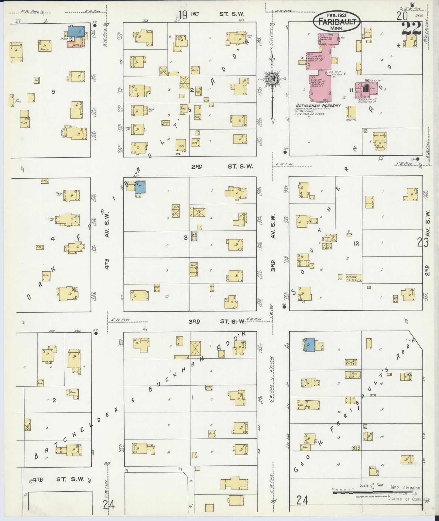 Sanborn Fire Insurance Map from Faribault, Rice County, Minnesota (1921), Sheet #0022 - Complete Map Set gallery image, historic Sanborn map, vintage wall art, Minnesota Minnesota