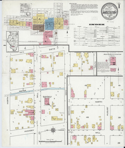Sanborn Fire Insurance Map from Mascoutah, Saint Clair County, Illinois (1921), Sheet #0001 - Complete Map Set gallery image, historic Sanborn map, vintage wall art, Illinois Illinois