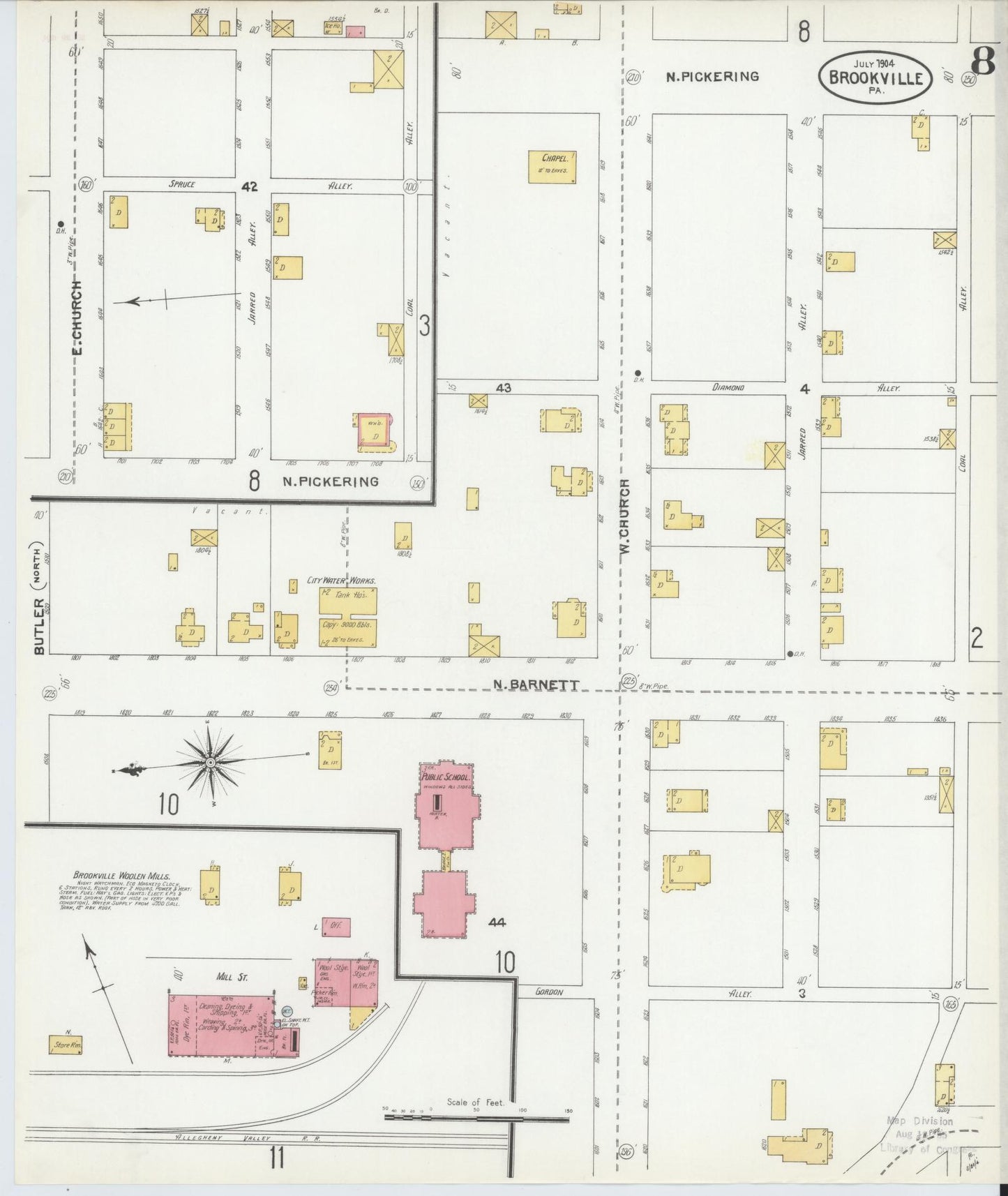 Sanborn Fire Insurance Map from Brookville, Jefferson County, Pennsylvania (1904), Sheet #0008 - Historic Sanborn Fire Insurance Map Print, vintage old map wall art, antique decor, genealogy gift, Pennsylvania Pennsylvania map