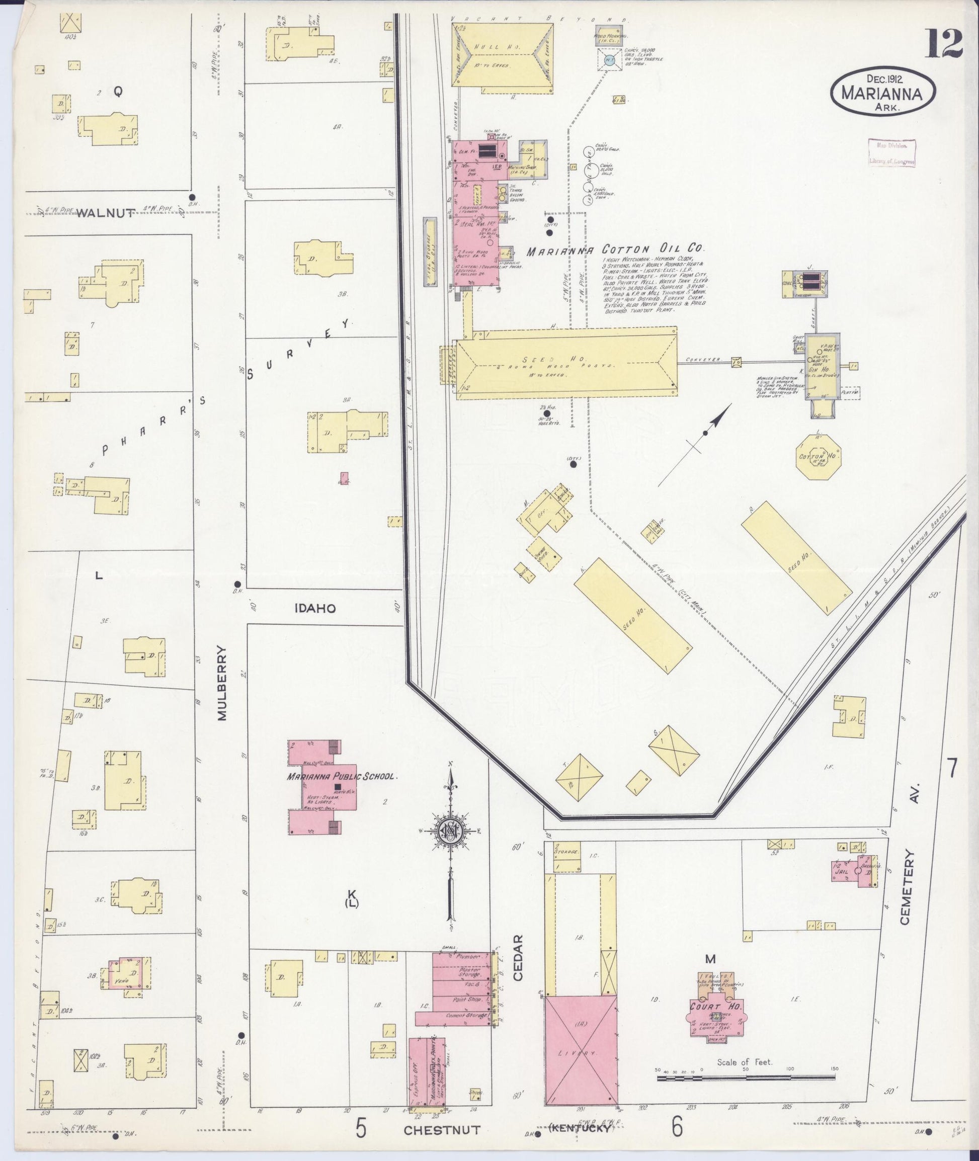 Sanborn Fire Insurance Map from Marianna, Lee County, Arkansas (1912), Sheet #0012 - Complete Map Set gallery image, historic Sanborn map, vintage wall art, Arkansas Arkansas