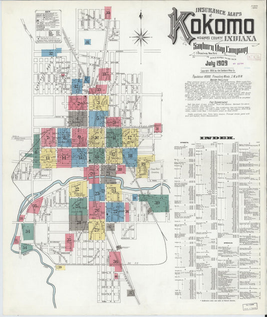 Sanborn Fire Insurance Map from Kokomo, Howard County, Indiana (1909), Sheet #0001 - Historic Sanborn Fire Insurance Map Print, vintage old map wall art, antique decor, genealogy gift, Indiana Indiana map