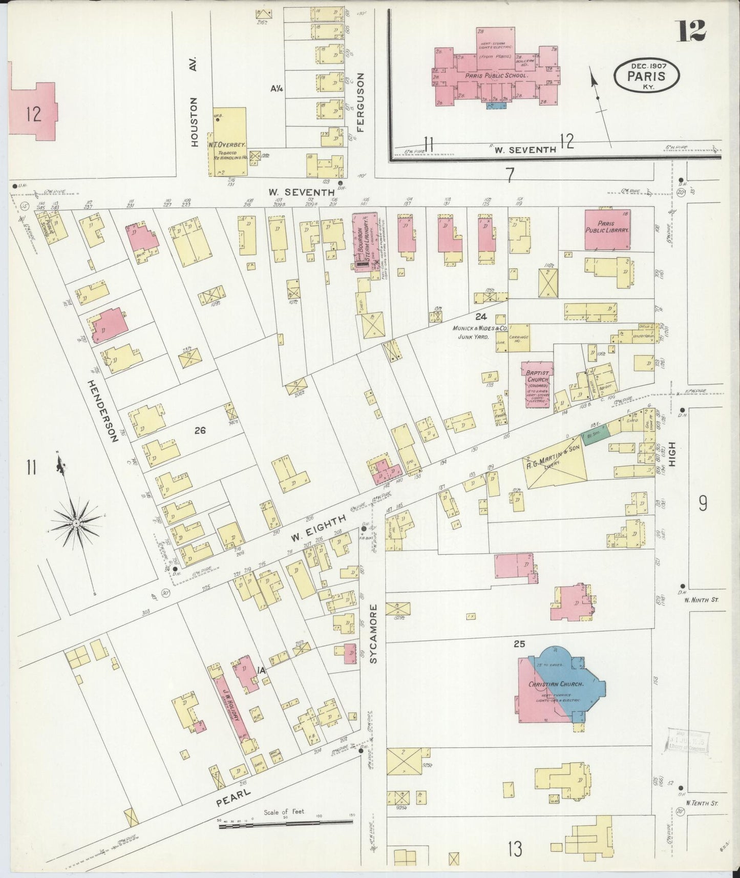 Sanborn Fire Insurance Map from Paris, Bourbon County, Kentucky (1907), Sheet #0012 - Historic Sanborn Fire Insurance Map Print, vintage old map wall art, antique decor, genealogy gift, Kentucky Kentucky map