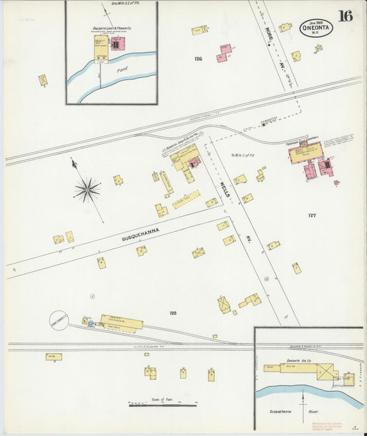 Sanborn Fire Insurance Map from Oneonta, Otsego County, New York (1905), Sheet #0016 - Historic Sanborn Fire Insurance Map Print, vintage old map wall art, antique decor, genealogy gift, New York New York map