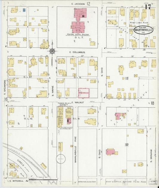 Sanborn Fire Insurance Map from Martinsville, Morgan County, Indiana (1916), Sheet #0017 - Historic Sanborn Fire Insurance Map Print, vintage old map wall art, antique decor, genealogy gift, Indiana Indiana map
