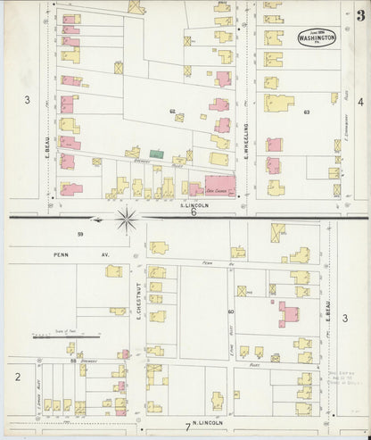 Sanborn Fire Insurance Map from Washington, Washington County, Pennsylvania (1896), Sheet #0003 - Complete Map Set gallery image, historic Sanborn map, vintage wall art, Sanborn Fire Insurance Map from Washington Washington