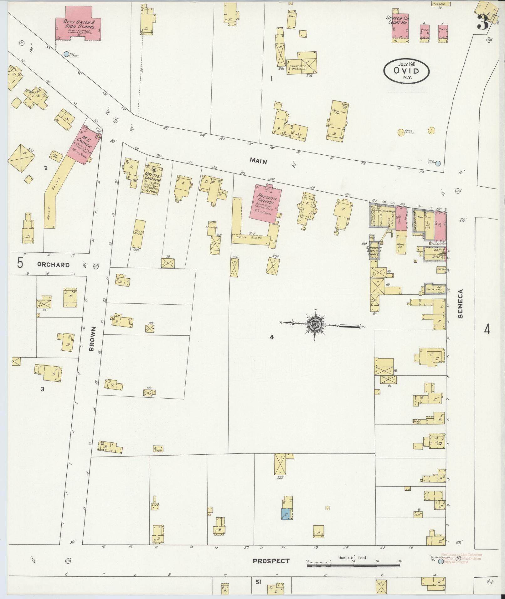 Sanborn Fire Insurance Map from Ovid, Seneca County, New York (1911), Sheet #0003 - Historic Sanborn Fire Insurance Map Print, vintage old map wall art, antique decor, genealogy gift, New York New York map