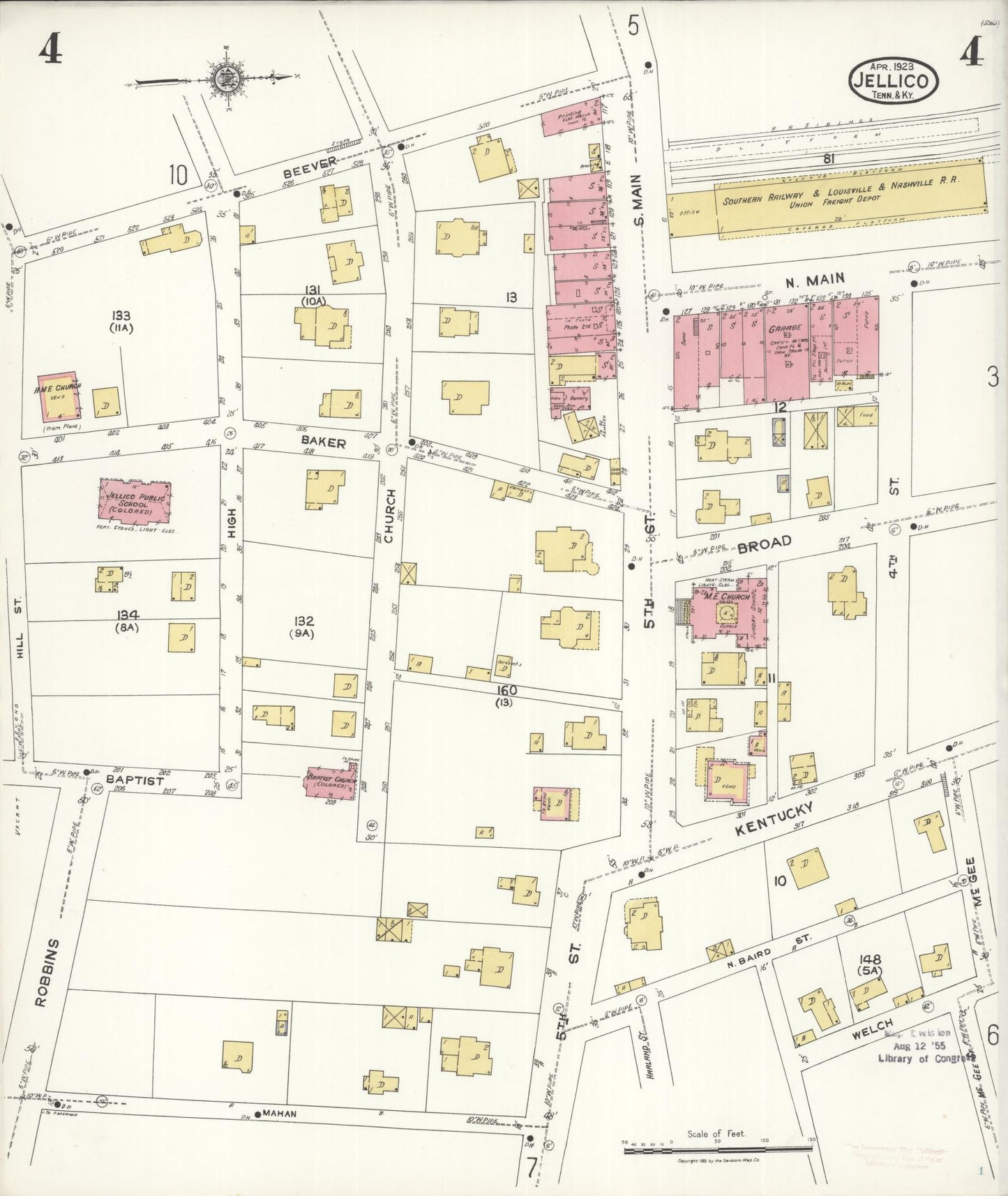Sanborn Fire Insurance Map from Jellico, Whitley County, Ky., and Campbell County, Tenna, Kentucky (1923), Sheet #0004 - Complete Map Set gallery image, historic Sanborn map, vintage wall art, Kentucky Kentucky