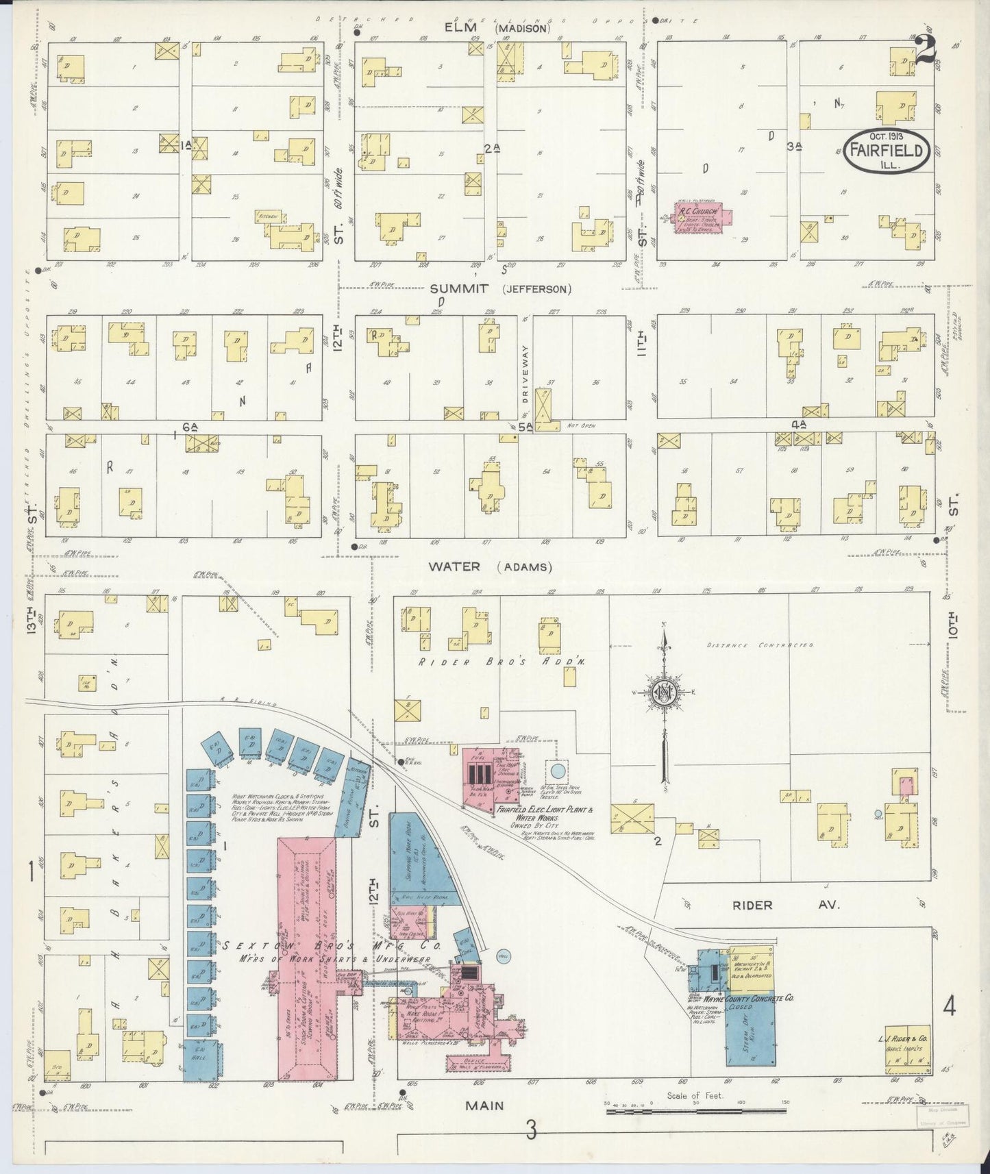 Sanborn Fire Insurance Map from Fairfield, Wayne County, Illinois (1913), Sheet #0002 - Historic Sanborn Fire Insurance Map Print, vintage old map wall art, antique decor, genealogy gift, Illinois Illinois map