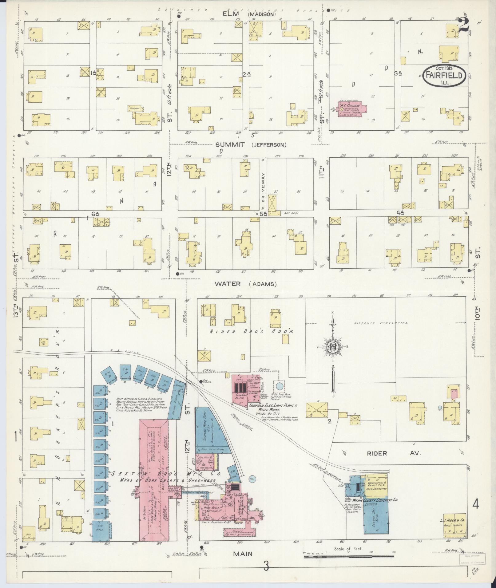 Sanborn Fire Insurance Map from Fairfield, Wayne County, Illinois (1913), Sheet #0002 - Historic Sanborn Fire Insurance Map Print, vintage old map wall art, antique decor, genealogy gift, Illinois Illinois map