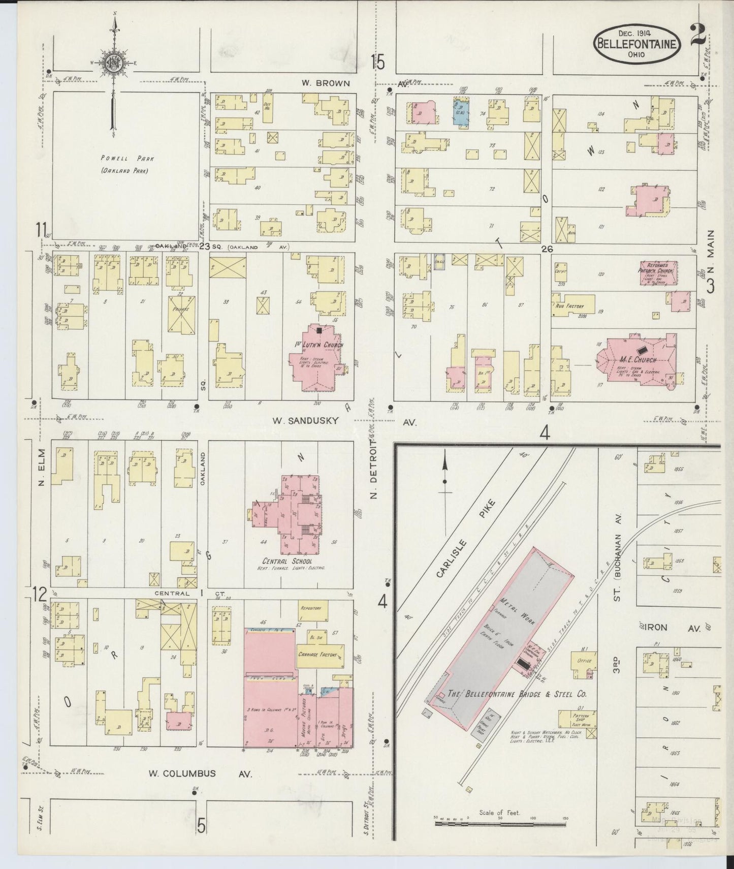 Sanborn Fire Insurance Map from Bellefontaine, Logan County, Ohio (1914), Sheet #0002 - Historic Sanborn Fire Insurance Map Print, vintage old map wall art, antique decor, genealogy gift, Ohio Ohio map