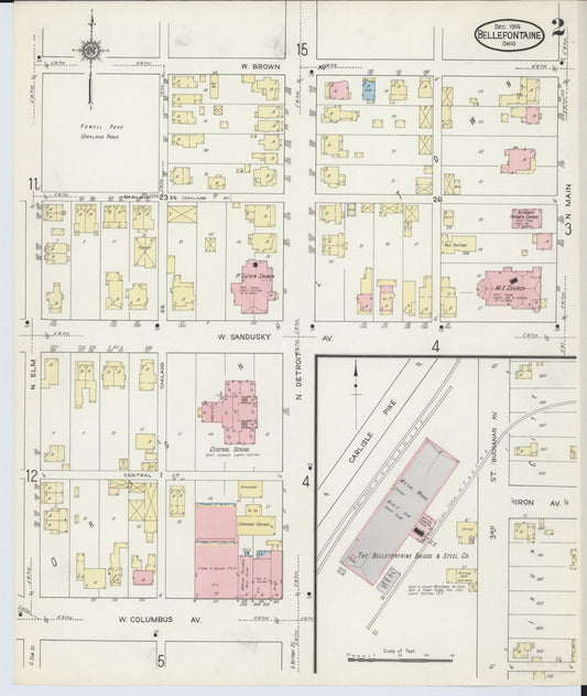 Sanborn Fire Insurance Map from Bellefontaine, Logan County, Ohio (1914), Sheet #0002 - Historic Sanborn Fire Insurance Map Print, vintage old map wall art, antique decor, genealogy gift, Ohio Ohio map