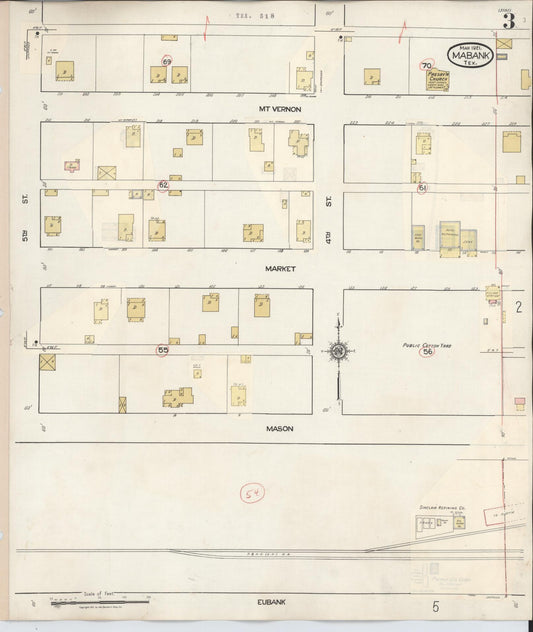 Sanborn Fire Insurance Map from Mabank, Kaufman County, Texas (1934), Sheet #0003 - Historic Sanborn Fire Insurance Map Print, vintage old map wall art, antique decor, genealogy gift, Texas Texas map