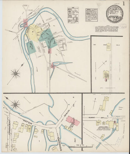 Sanborn Fire Insurance Map from Pittsfield, Merrimack County, New Hampshire (1885), Sheet #0001 - Complete Map Set gallery image, historic Sanborn map, vintage wall art, New Hampshire New Hampshire