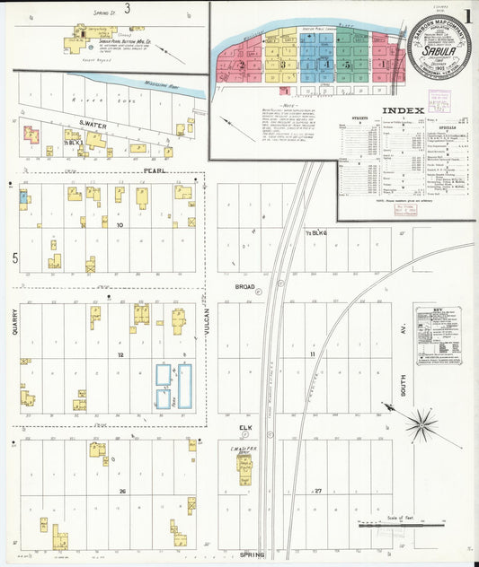 Sanborn Fire Insurance Map from Sabula, Jackson County, Iowa (1905), Sheet #0001 - Historic Sanborn Fire Insurance Map Print, vintage old map wall art