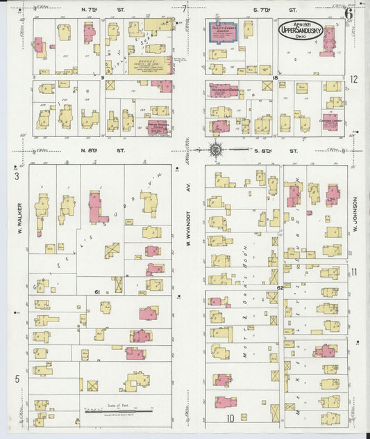 Sanborn Fire Insurance Map from Upper Sandusky, Wyandot County, Ohio (1921), Sheet #0006 - Historic Sanborn Fire Insurance Map Print, vintage old map wall art, antique decor, genealogy gift, Ohio Ohio map