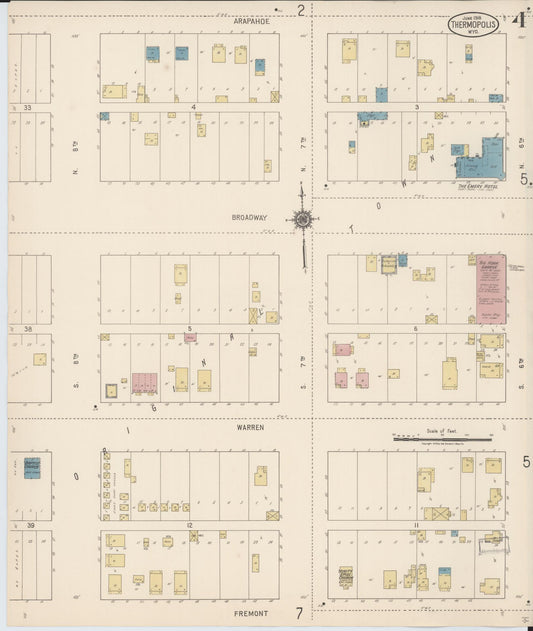 Sanborn Fire Insurance Map from Thermopolis, Hot Springs County, Wyoming (1918), Sheet #0004 - Historic Sanborn Fire Insurance Map Print, vintage old map wall art, antique decor, genealogy gift, Wyoming Wyoming map