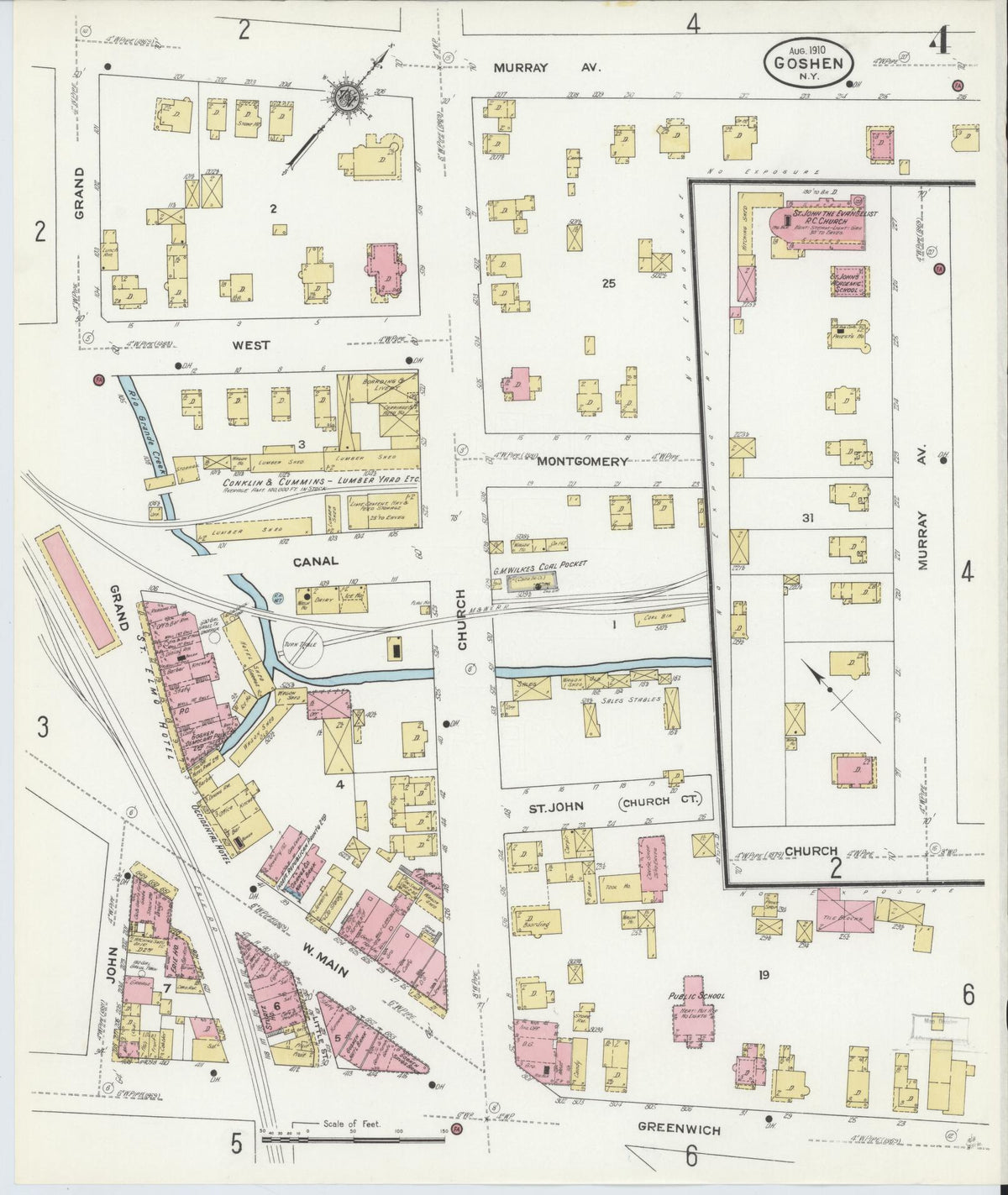 Sanborn Fire Insurance Map from Goshen, Orange County, New York (1910), Sheet #0004 - Complete Map Set gallery image, historic Sanborn map, vintage wall art, New York New York