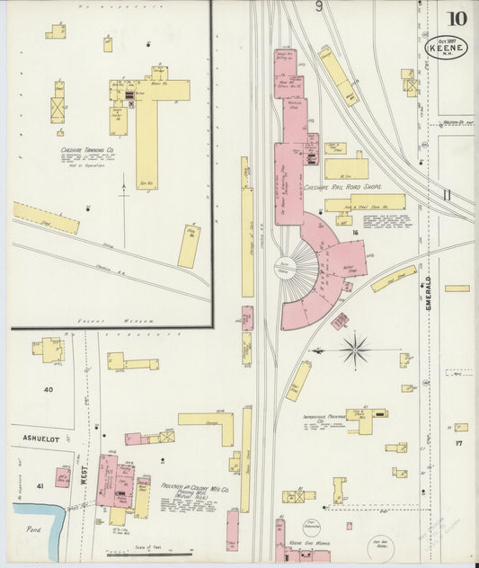 Sanborn Fire Insurance Map from Keene, Cheshire County, New Hampshire (1897), Sheet #0010 - Historic Sanborn Fire Insurance Map Print, vintage old map wall art, antique decor, genealogy gift, New Hampshire New Hampshire map