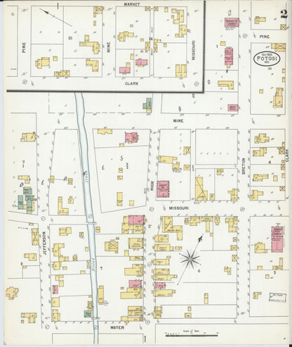 Sanborn Fire Insurance Map from Potosi, Washington County, Missouri (1900), Sheet #0002 - Complete Map Set gallery image, historic Sanborn map, vintage wall art, Missouri Missouri