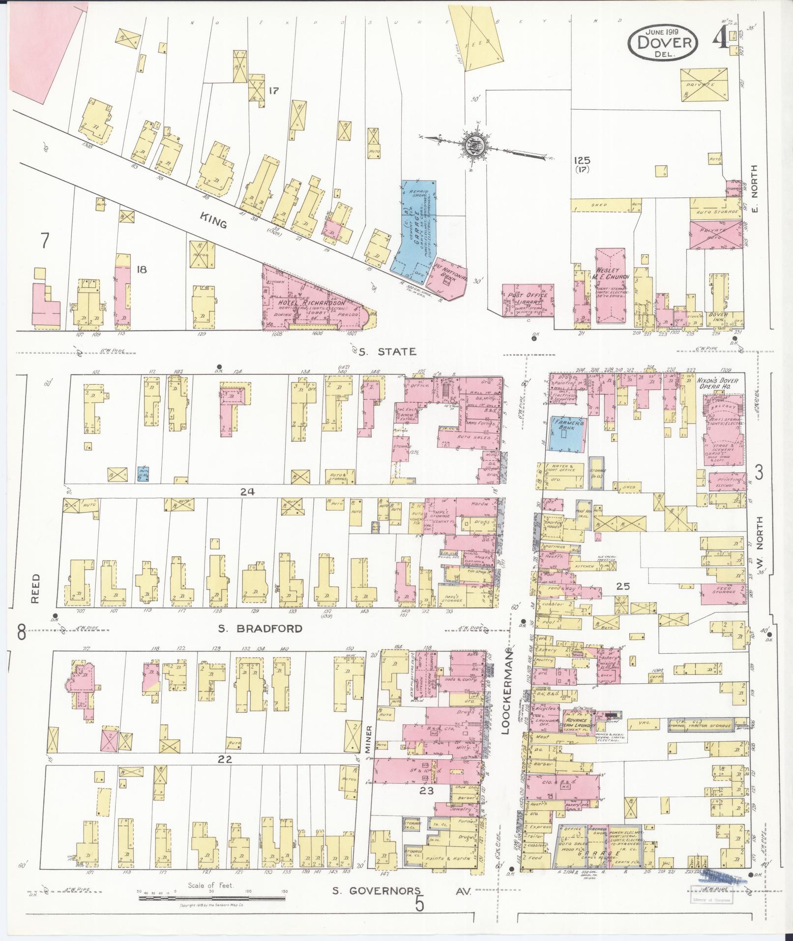 Sanborn Fire Insurance Map from Dover, Kent County, Delaware (1919), Sheet #0004 - Historic Sanborn Fire Insurance Map Print, vintage old map wall art, antique decor, genealogy gift, Delaware Delaware map