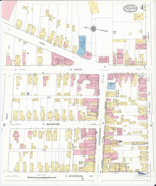 Sanborn Fire Insurance Map from Dover, Kent County, Delaware (1919), Sheet #0004 - Historic Sanborn Fire Insurance Map Print, vintage old map wall art, antique decor, genealogy gift, Delaware Delaware map
