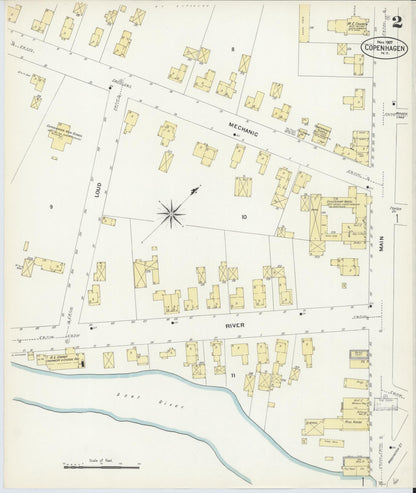 Sanborn Fire Insurance Map from Copenhagen, Lewis County, New York (1907), Sheet #0002 - Complete Map Set gallery image, historic Sanborn map, vintage wall art, New York New York
