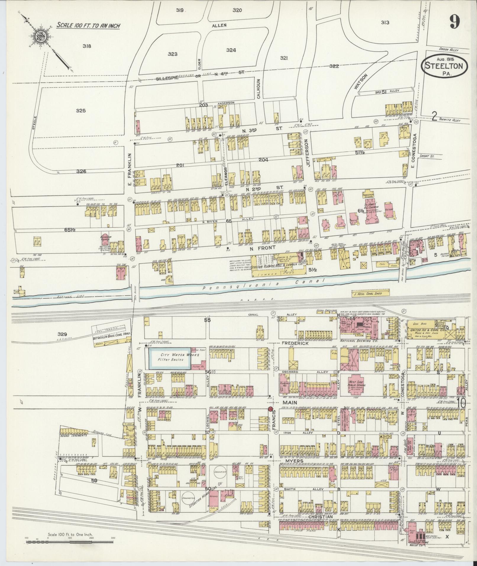 Sanborn Fire Insurance Map from Steelton, Dauphin County, Pennsylvania (1915), Sheet #0009 - Complete Map Set gallery image, historic Sanborn map, vintage wall art, Pennsylvania Pennsylvania