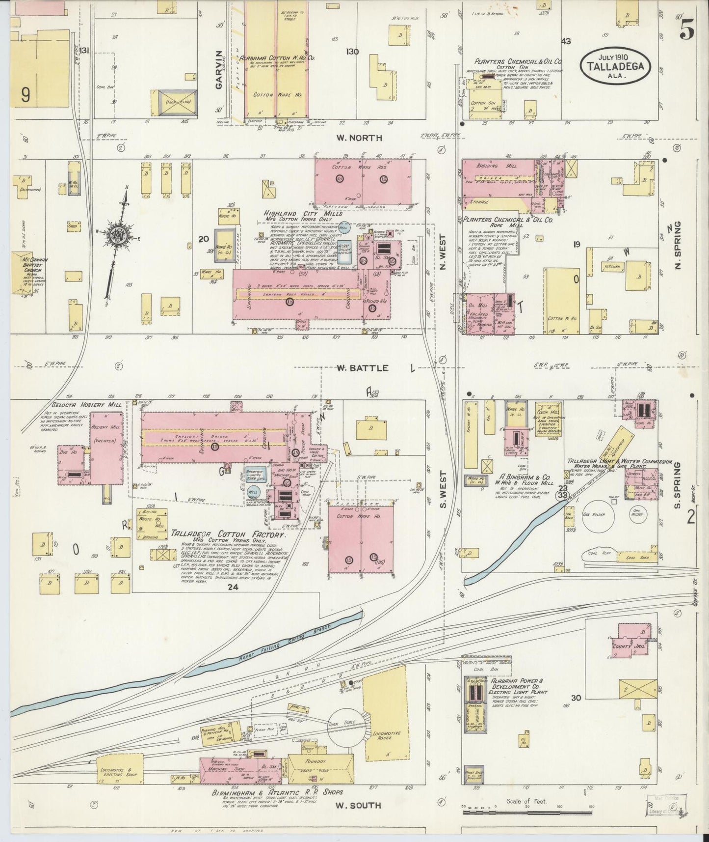 Sanborn Fire Insurance Map from Talladega, Talladega County, Alabama (1910), Sheet #0005 - Complete Map Set gallery image, historic Sanborn map, vintage wall art, Alabama Alabama
