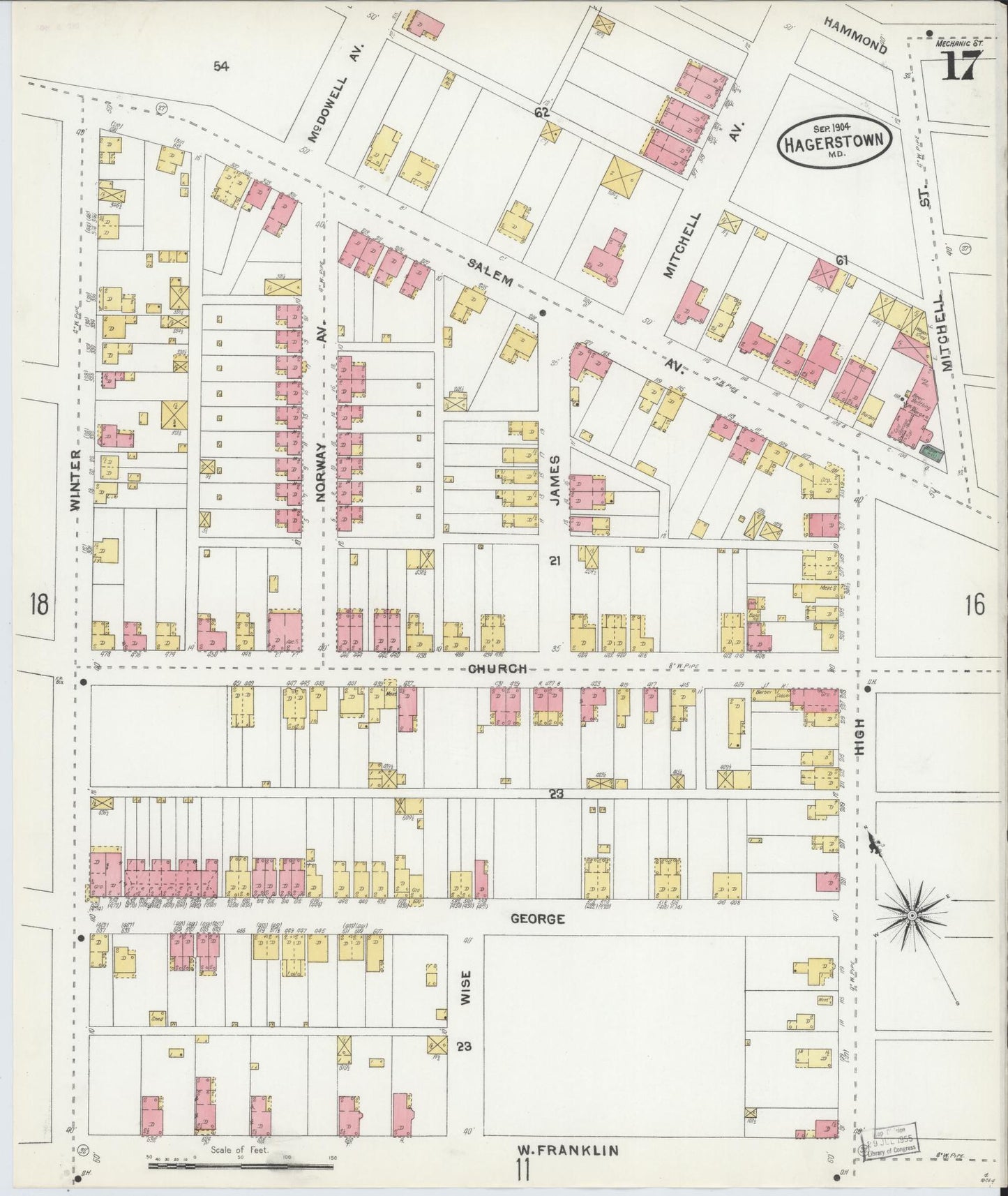 Washington, Maryland - 1904 - Sanborn Fire Insurance Map, Sheet #0017 - Historic Sanborn Fire Insurance Map Print, Washington Maryland 1904 0017 vintage old map wall art