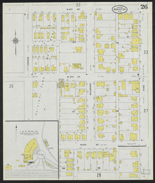 Sanborn Fire Insurance Map from Anniston, Calhoun County, Alabama (1910), Sheet #0026 - Historic Sanborn Fire Insurance Map Print, vintage old map wall art, antique decor, genealogy gift, Alabama Alabama map