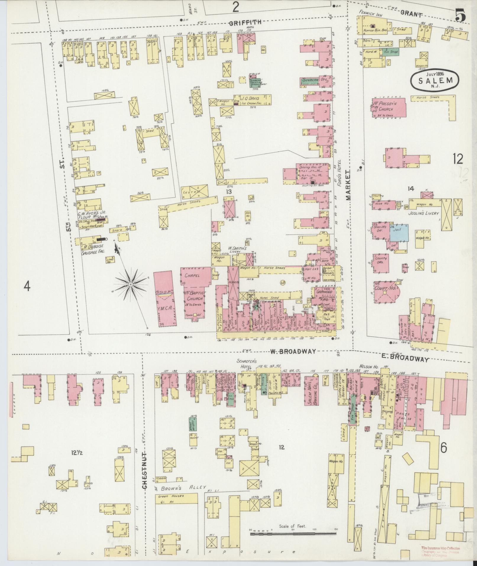 Sanborn Fire Insurance Map from Salem, Salem County, New Jersey (1896), Sheet #0005 - Complete Map Set gallery image, historic Sanborn map, vintage wall art, New Jersey New Jersey