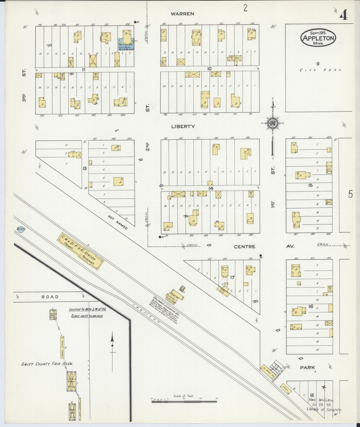 Sanborn Fire Insurance Map from Appleton, Swift County, Minnesota (1915), Sheet #0004 - Complete Map Set gallery image, historic Sanborn map, vintage wall art, Minnesota Minnesota