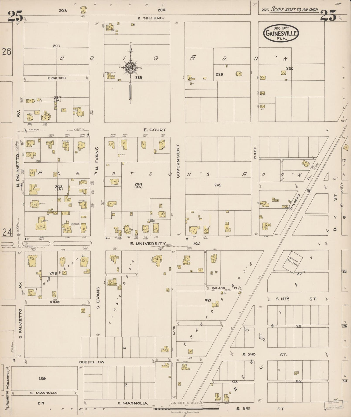 Sanborn Fire Insurance Map from Gainesville, Alachua County, Florida (1922), Sheet #0025 - Historic Sanborn Fire Insurance Map Print, vintage old map wall art, antique decor, genealogy gift, Florida Florida map