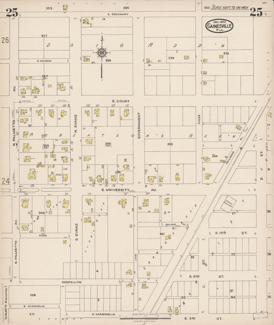 Sanborn Fire Insurance Map from Gainesville, Alachua County, Florida (1922), Sheet #0025 - Historic Sanborn Fire Insurance Map Print, vintage old map wall art, antique decor, genealogy gift, Florida Florida map