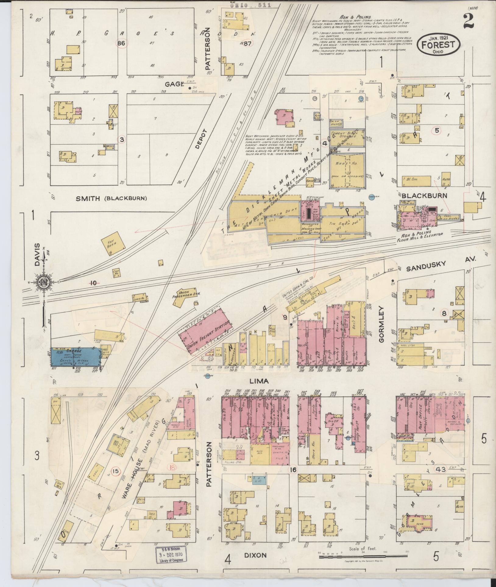 Sanborn Fire Insurance Map from Forest, Hardin County, Ohio (1932), Sheet #0002 - Historic Sanborn Fire Insurance Map Print, vintage old map wall art, antique decor, genealogy gift, Ohio Ohio map