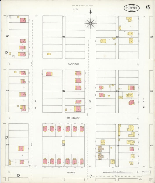 Sanborn Fire Insurance Map from Phoenix, Maricopa County, Arizona (1901), Sheet #0006 - Historic Sanborn Fire Insurance Map Print, vintage old map wall art, antique decor, genealogy gift, Arizona Arizona map