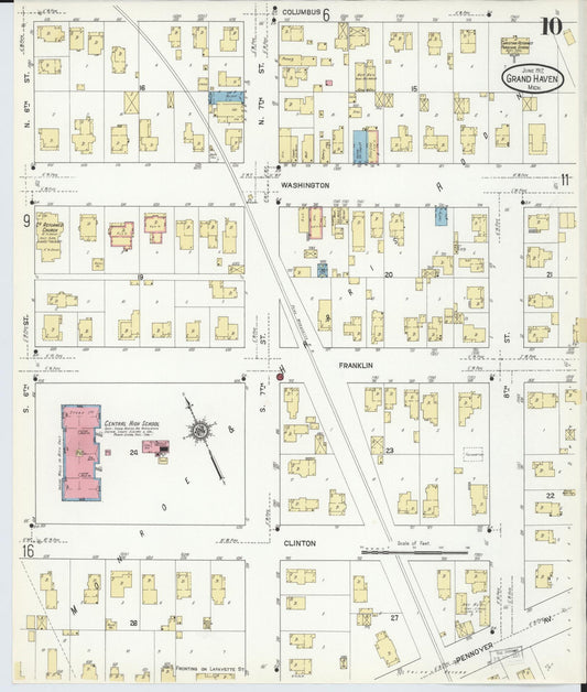 Sanborn Fire Insurance Map from Grand Haven, Ottawa County, Michigan (1912), Sheet #0010 - Historic Sanborn Fire Insurance Map Print, vintage old map wall art, antique decor, genealogy gift, Michigan Michigan map