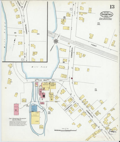 Sanborn Fire Insurance Map from Braintree, Norfolk County, Massachusetts (1919), Sheet #0013 - Historic Sanborn Fire Insurance Map Print, vintage old map wall art, antique decor, genealogy gift, Massachusetts Massachusetts map