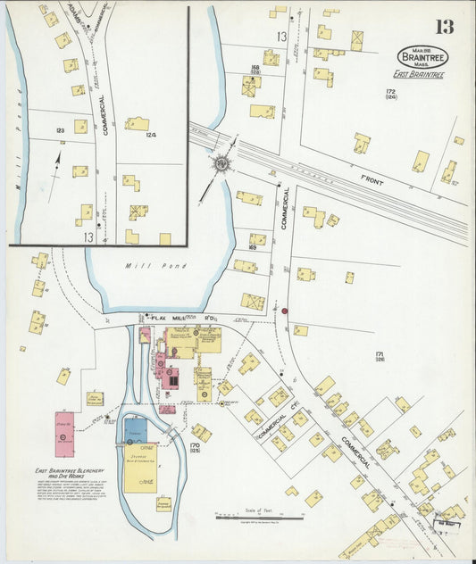 Sanborn Fire Insurance Map from Braintree, Norfolk County, Massachusetts (1919), Sheet #0013 - Historic Sanborn Fire Insurance Map Print, vintage old map wall art, antique decor, genealogy gift, Massachusetts Massachusetts map
