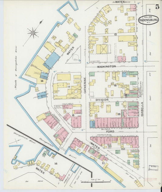 Sanborn Fire Insurance Map from Ogdensburg, St. Lawrence County, New York (1892), Sheet #0004 - Historic Sanborn Fire Insurance Map Print, vintage old map wall art, antique decor, genealogy gift, New York New York map