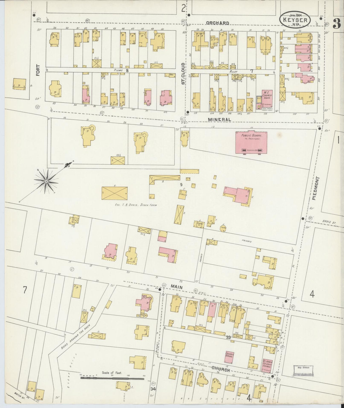Sanborn Fire Insurance Map from Keyser, Mineral County, West Virginia (1904), Sheet #0003 - Historic Sanborn Fire Insurance Map Print, vintage old map wall art, antique decor, genealogy gift, West Virginia West Virginia map