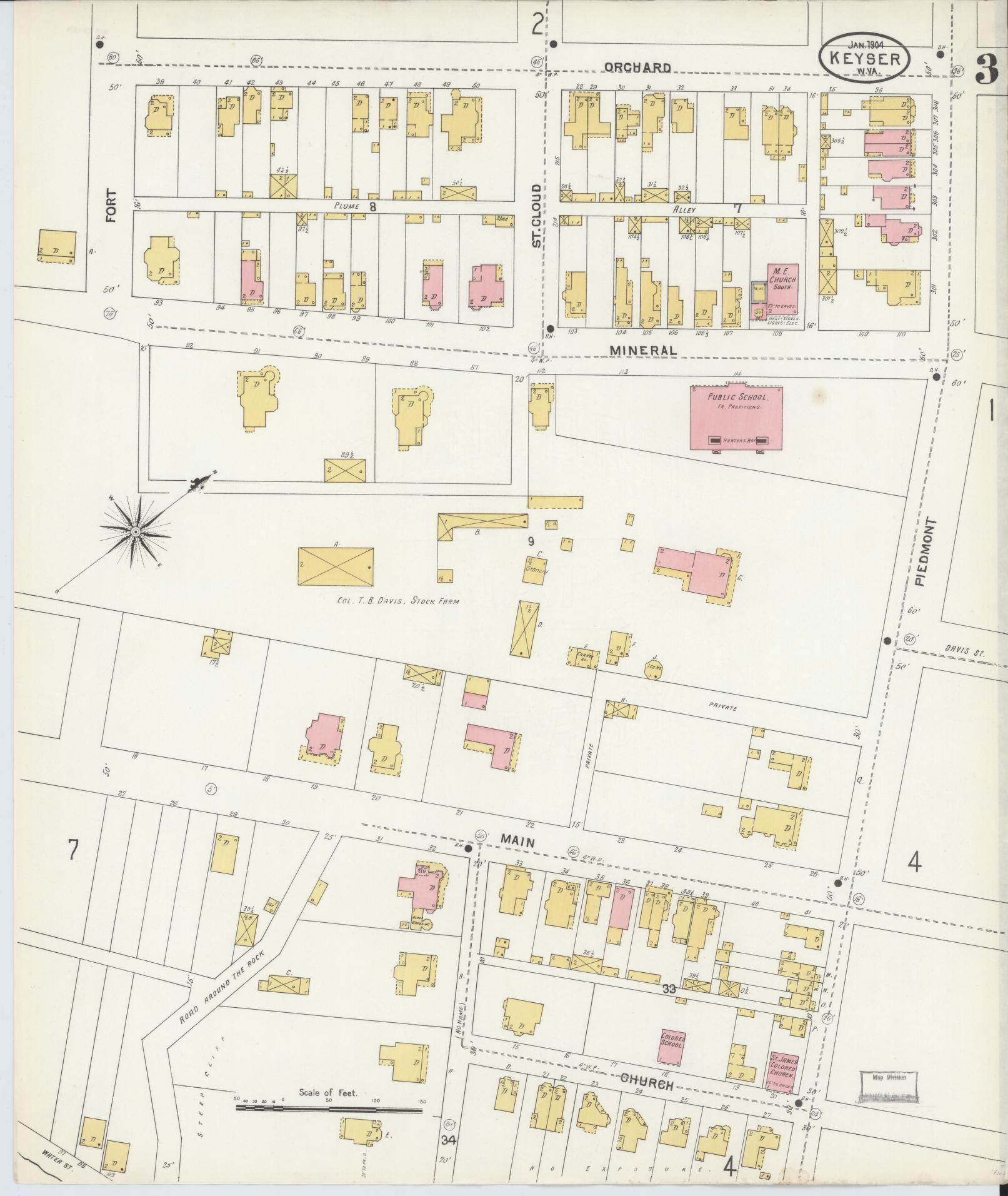 Sanborn Fire Insurance Map from Keyser, Mineral County, West Virginia (1904), Sheet #0003 - Historic Sanborn Fire Insurance Map Print, vintage old map wall art, antique decor, genealogy gift, West Virginia West Virginia map