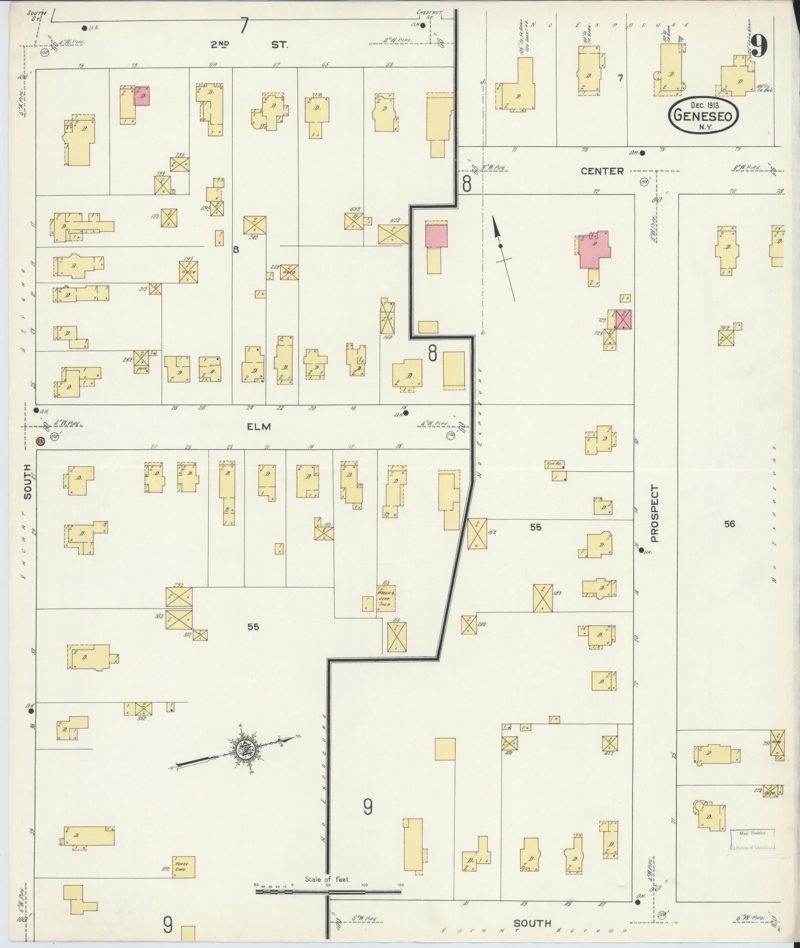 Sanborn Fire Insurance Map from Geneseo, Livingston County, New York (1913), Sheet #0009 - Complete Map Set gallery image, historic Sanborn map, vintage wall art, New York New York